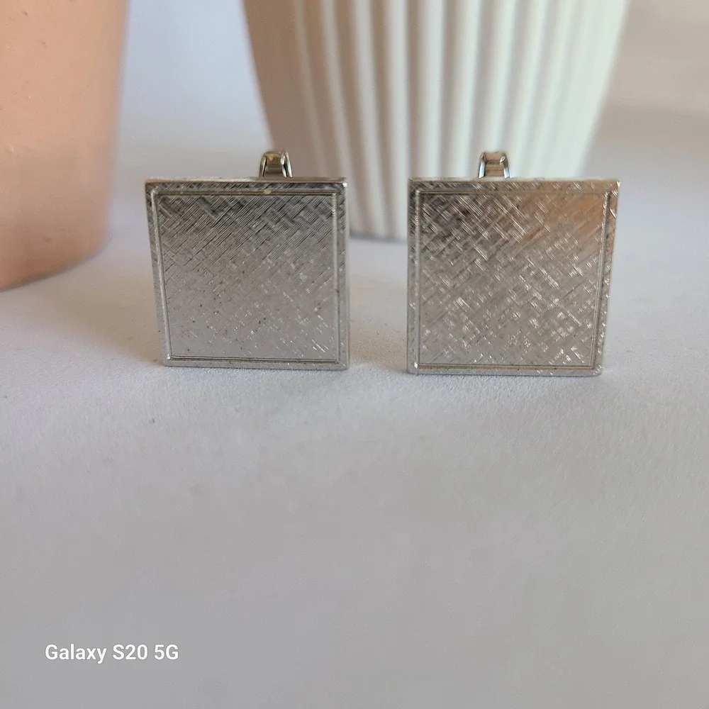 Men's Silver Tone Square‎ Cufflinks Patterned Textured Design Classic